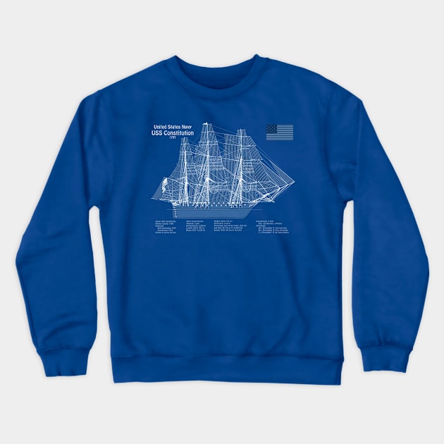 USS Constitution frigate blueprint plan - ABDpng Crewneck Sweatshirt by SPJE Illustration Photography